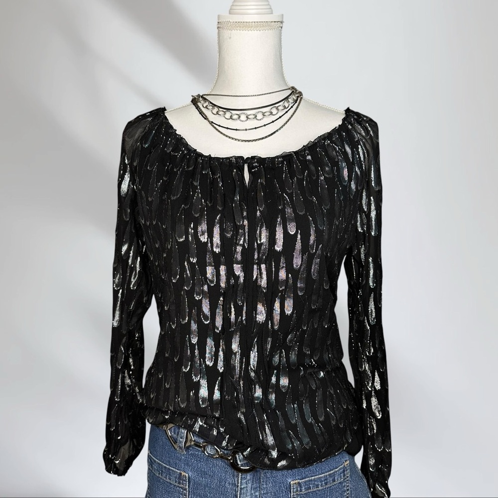 WHBM Black Metallic Silk Blouse S